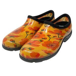 Womens Sloggers Orange Floral Garden Shoes Size 10 Waterproof Rubber Clogs Gorp